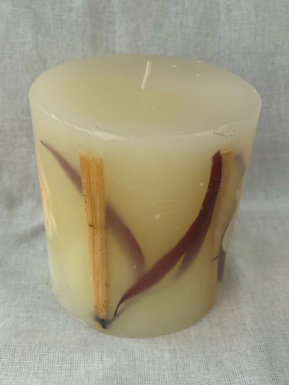 NEW Pier 1 Imports Asian Spice Pillar Candle 4.5” x 5” Floral Embedded 112 Hrs